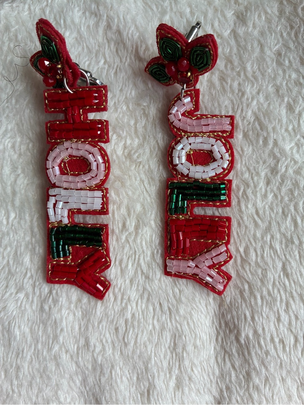 Holiday 'HOLLY' Jolly Clip Beaded Drop Earrings - Red & Green